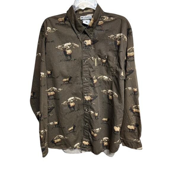 Columbia River Lodge Brown Corduroy Elk Print Hunting Lodge Shirt Men’s Size L - Picture 1 of 7